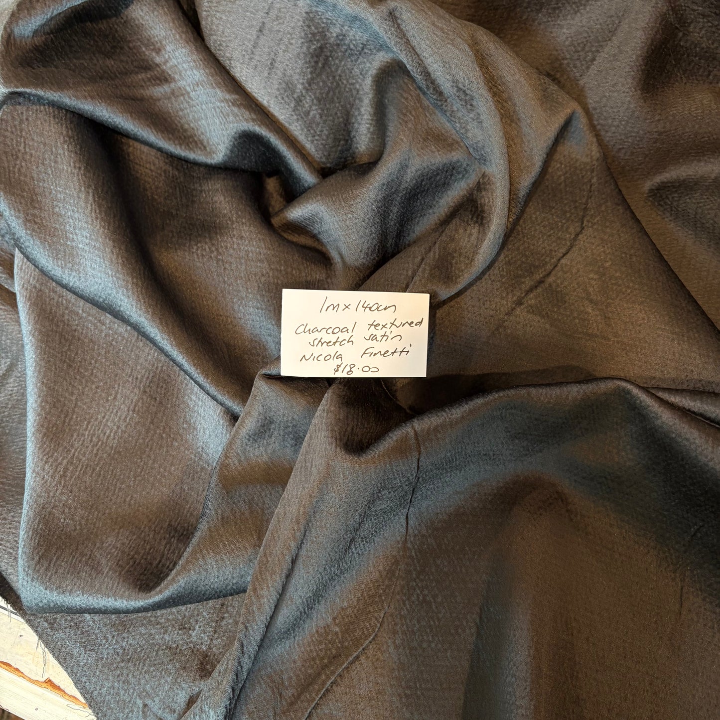 1m Charcoal Textured Stretch Satin