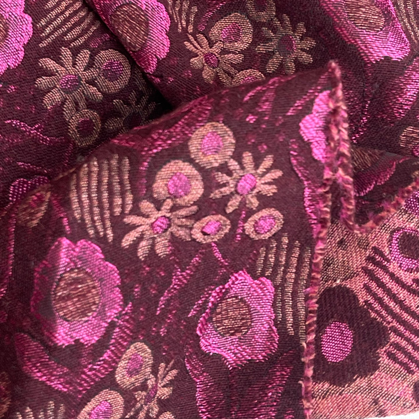 Fantastical Magenta Flowers Wool Brocade