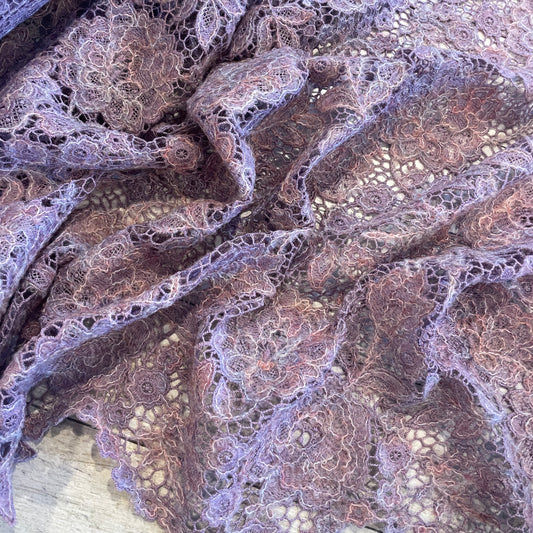 Mauve mist wool embroidered Guipure Lace