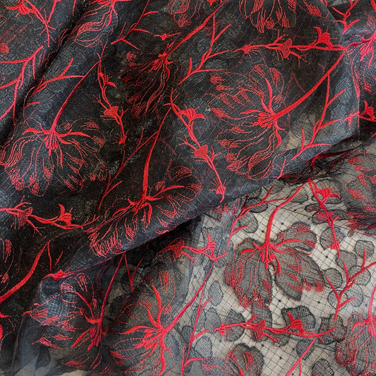 Flame flower embroidered tulle