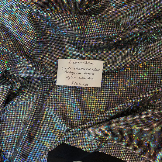2.6m Silver Shattered Glass Hologram Lycra
