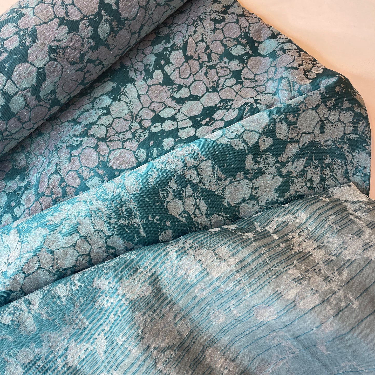 Teal pebbles Brocade panel