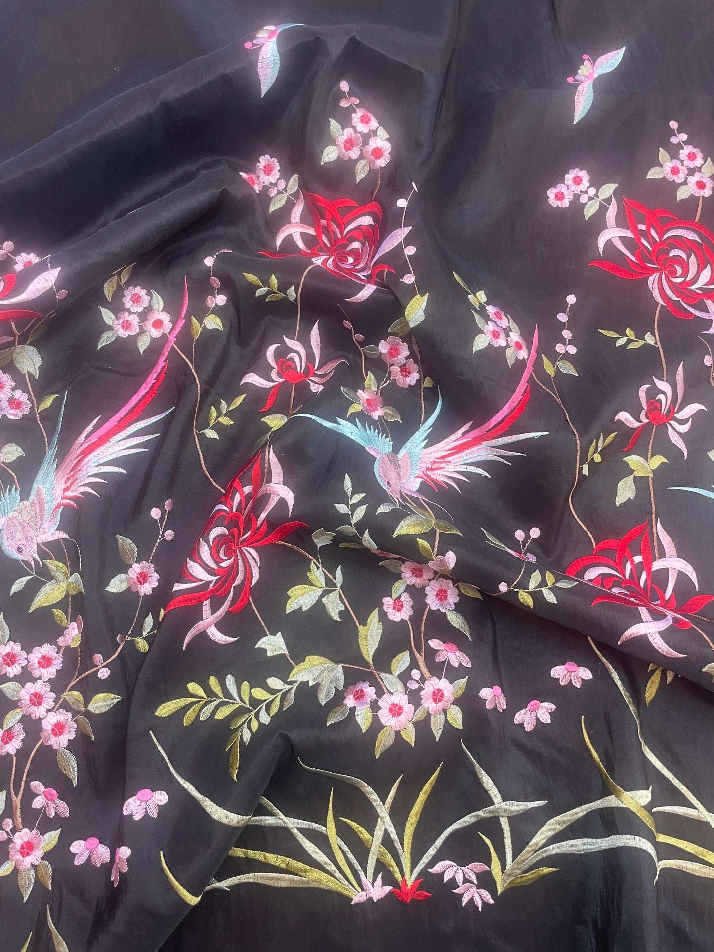 Birds of a feather embroidered taffeta