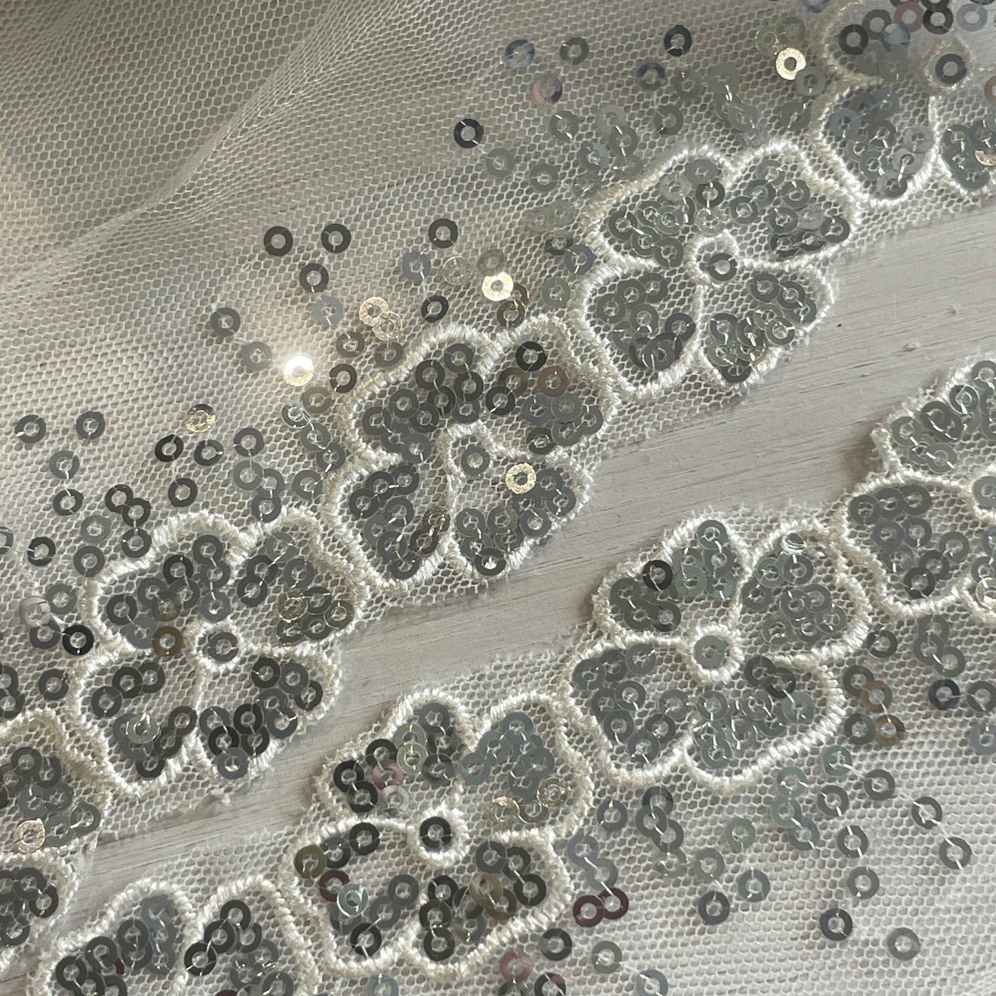 9cm Silver sequin flowers Embroidered Lace