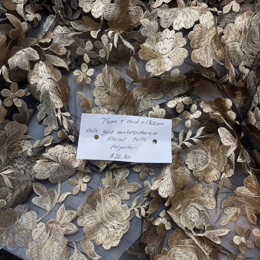 75cm Pale Gold Embroidered Floral Tulle