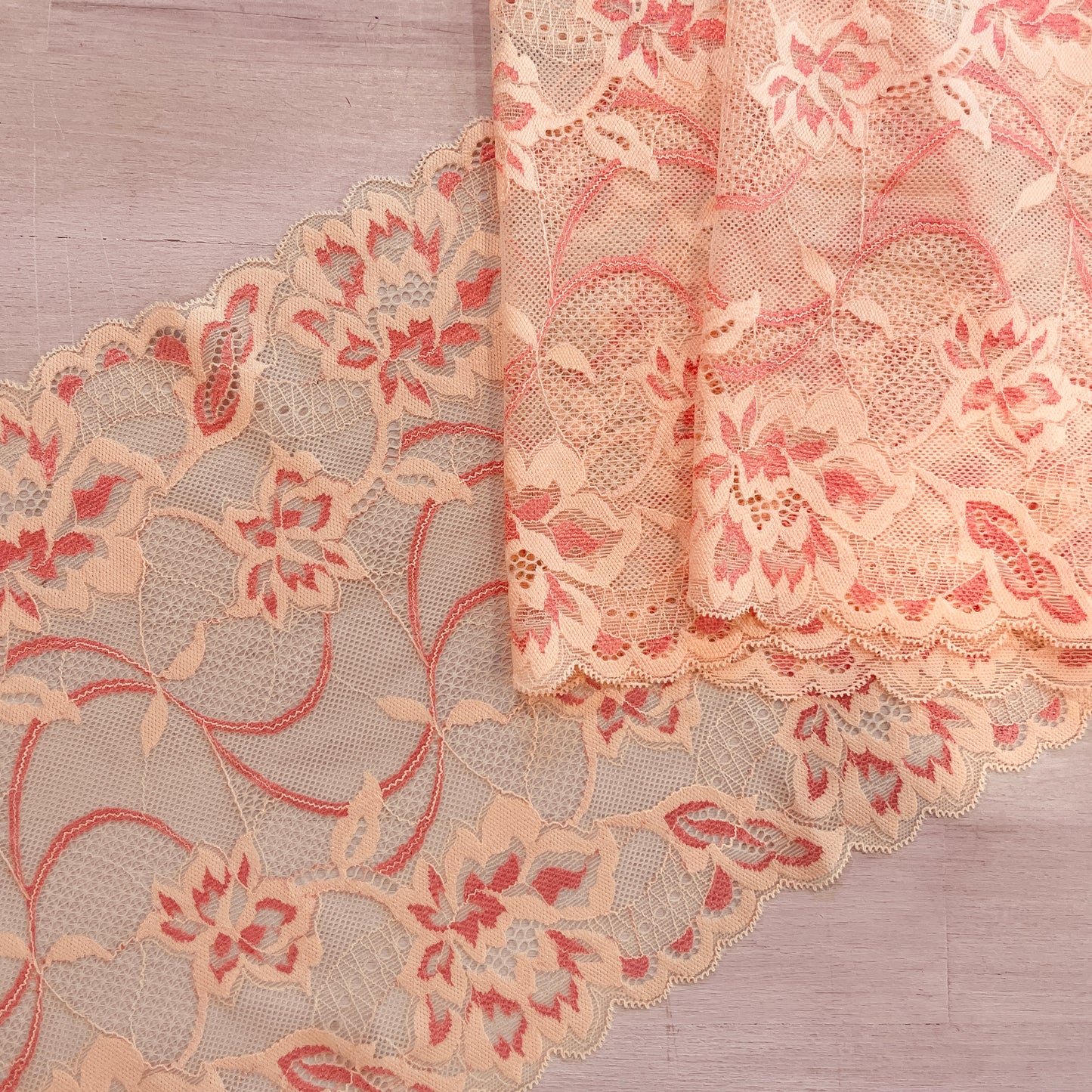 Peach floral 24cm stretch lace