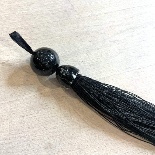 Long black marble look tassel 22cm