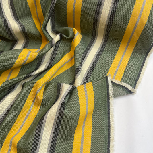 Notting Hill Stripe Green Viscose Cotton Twill