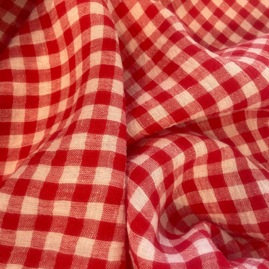 Red crinkle gingham linen