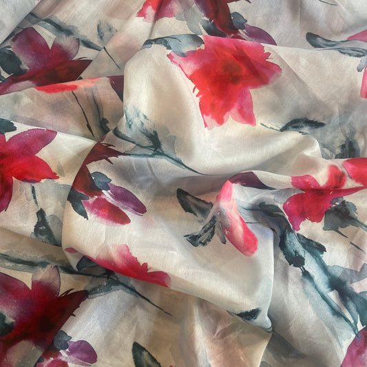 Watercolour flowers silk cotton voile