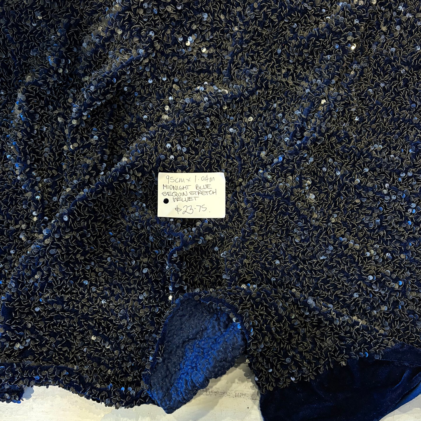 95cm Midnight Blue Sequin Stretch Velvet