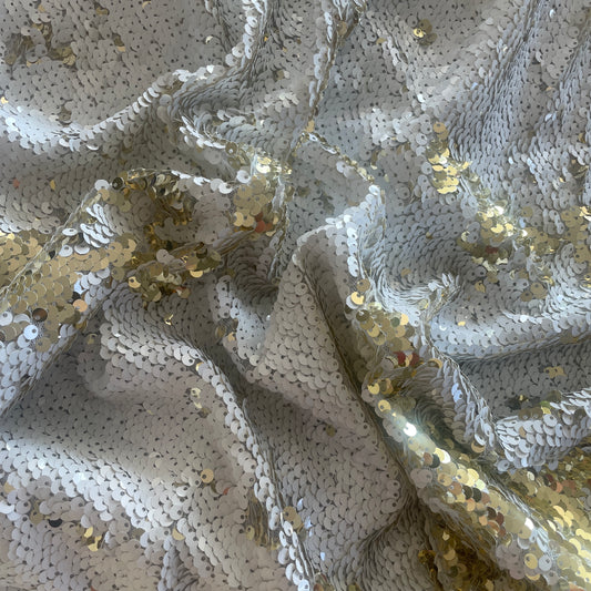 1.9m white gold reversible stretch sequin mesh
