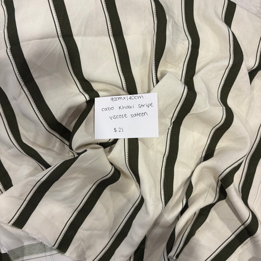 90cm Cabo Khaki Stripe Viscose Sateen