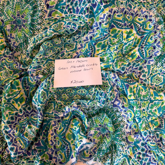1m Green Mandala Crinkle Viscose Lawn