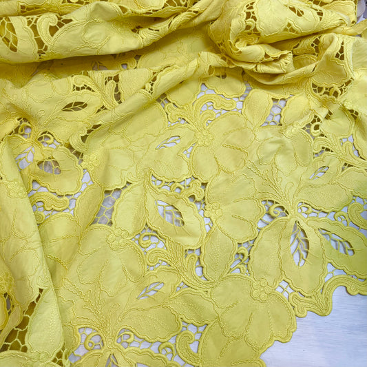 1.3 metres  Sunshine Yellow Embroidered Cotton Lace