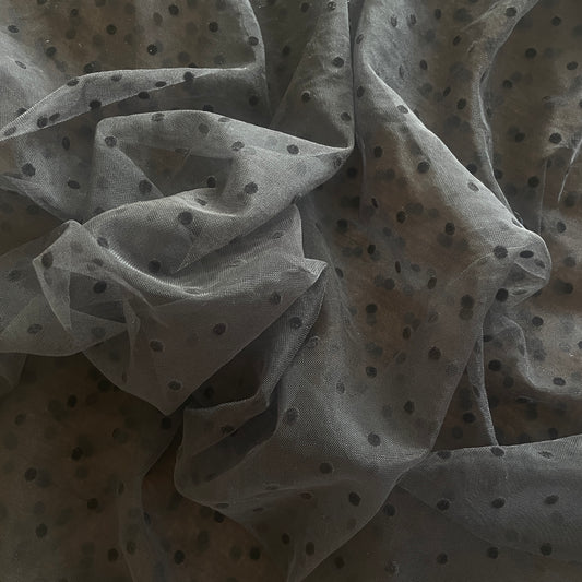 1.6m black flocked hail spot stretch tulle