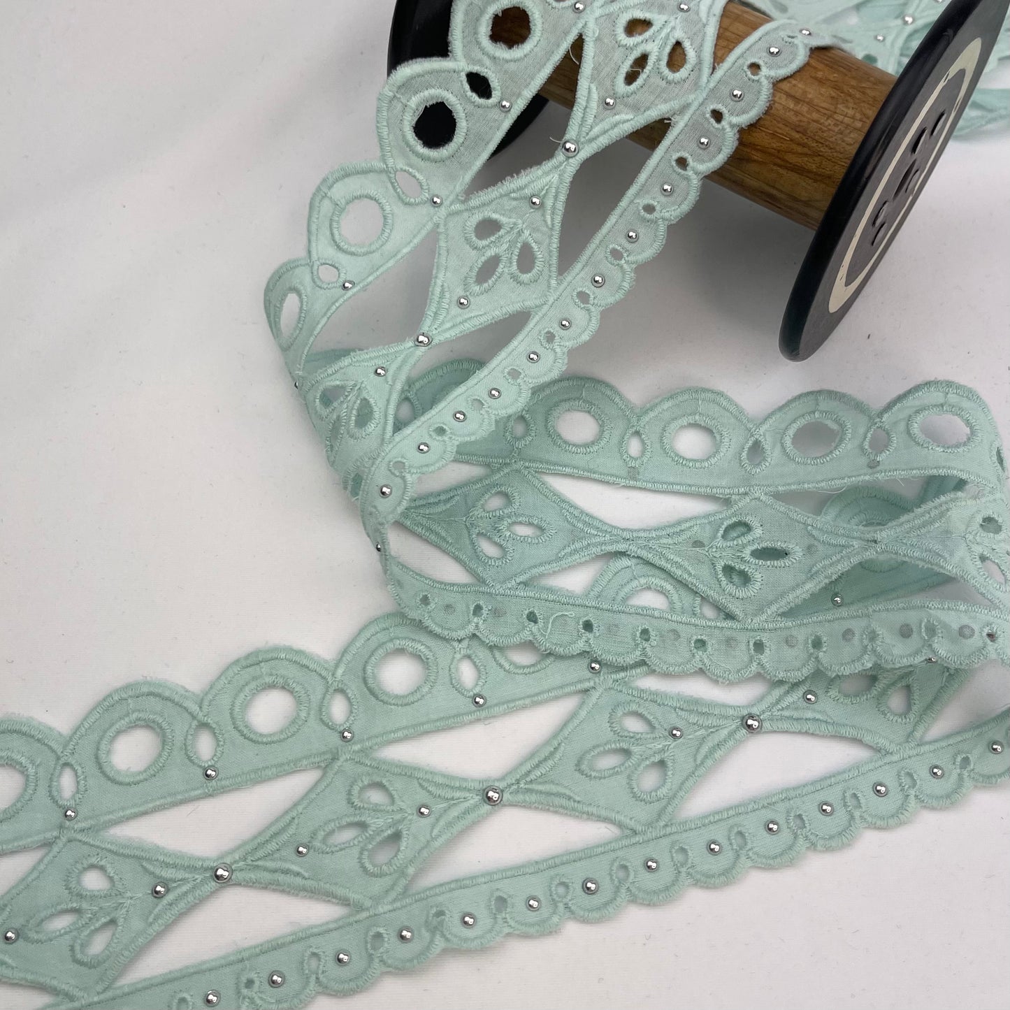 Riviera Aqua 65mm Studded Broderie Trim