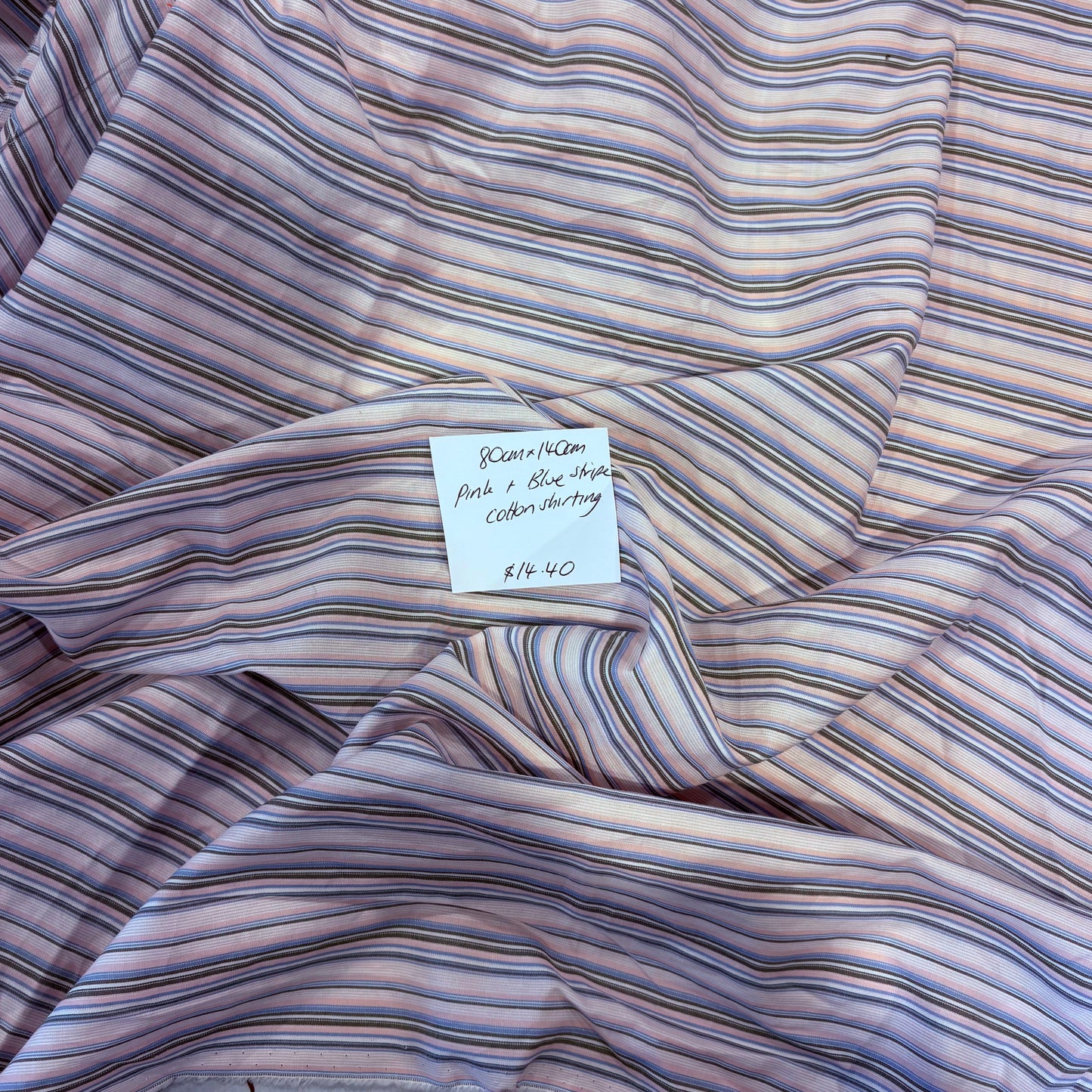 80cm Pink + Blue Stripe Cotton Shirting
