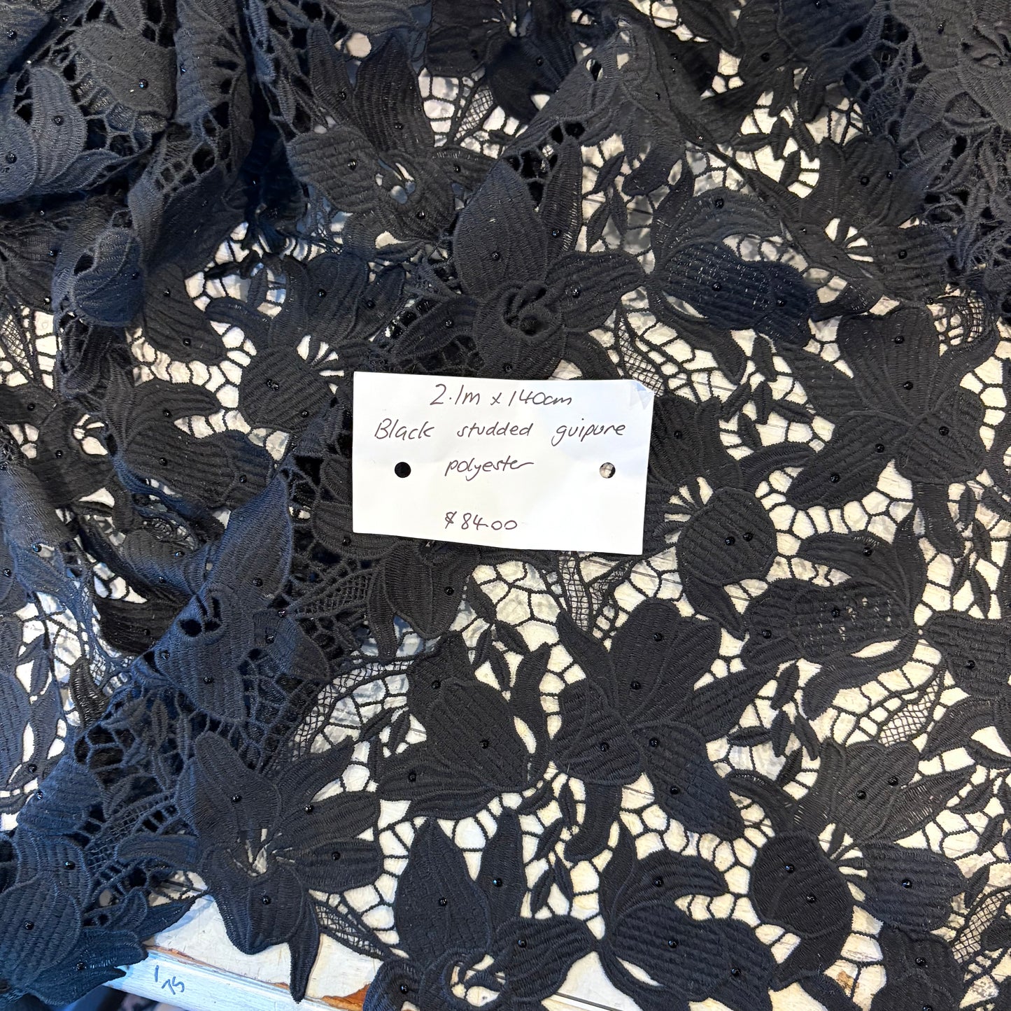 2.1m Black Studded Guipure Lace
