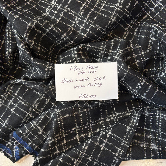1.3m White + Black Check Wool Suiting