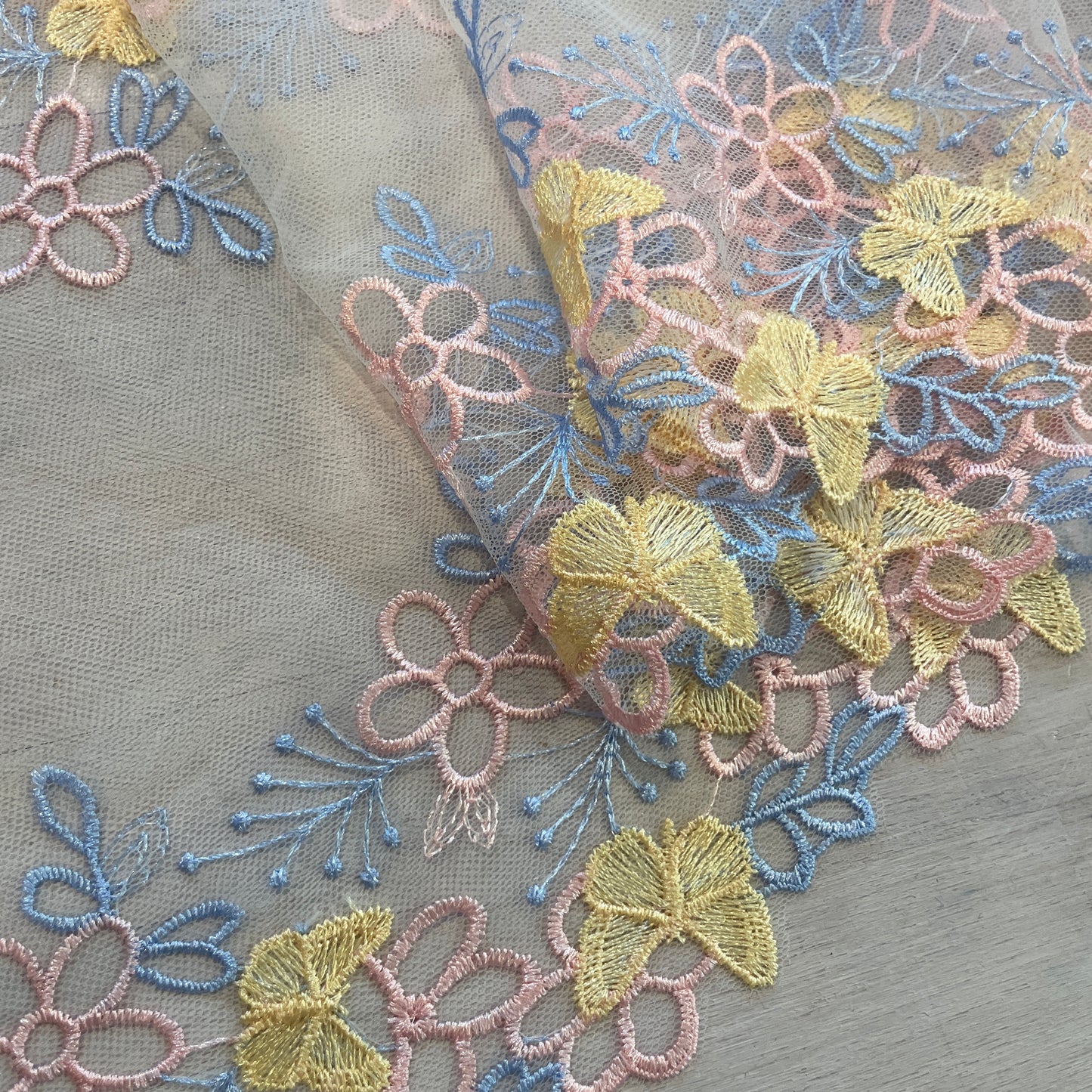 Pastel butterfly garden  Embroidered Lace