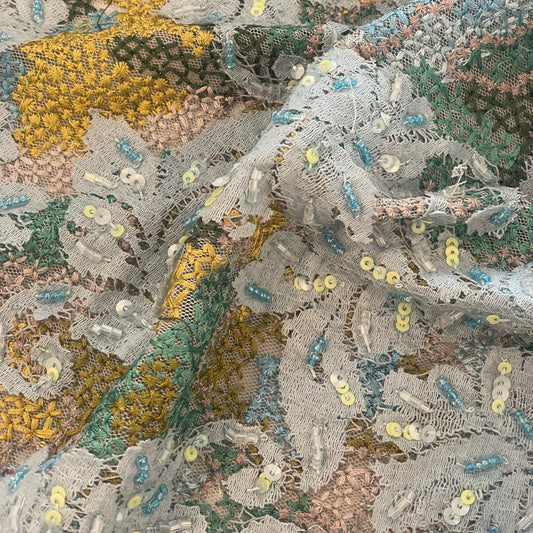 Ocean fleur embroidered beaded sequin lace