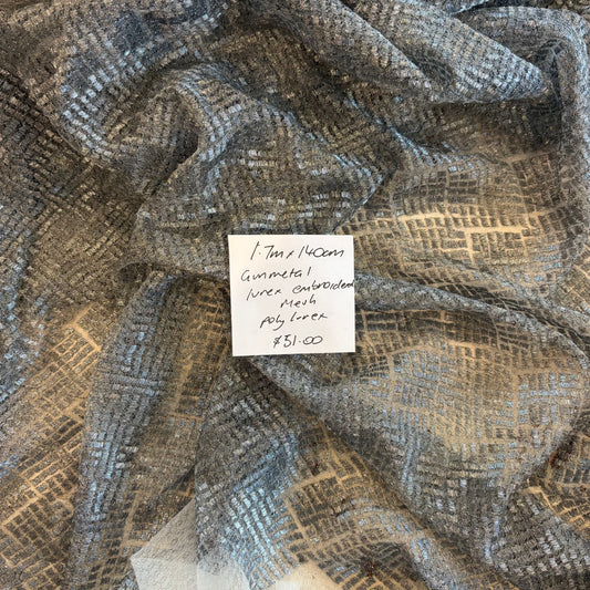 1.7m Gunmetal Lurex Embroidered Mesh Nicola Finetti