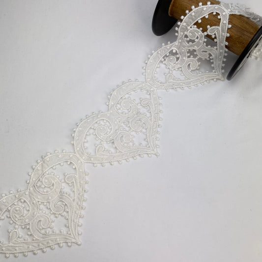 Bella White Hearts 90mm Embroidered Trim