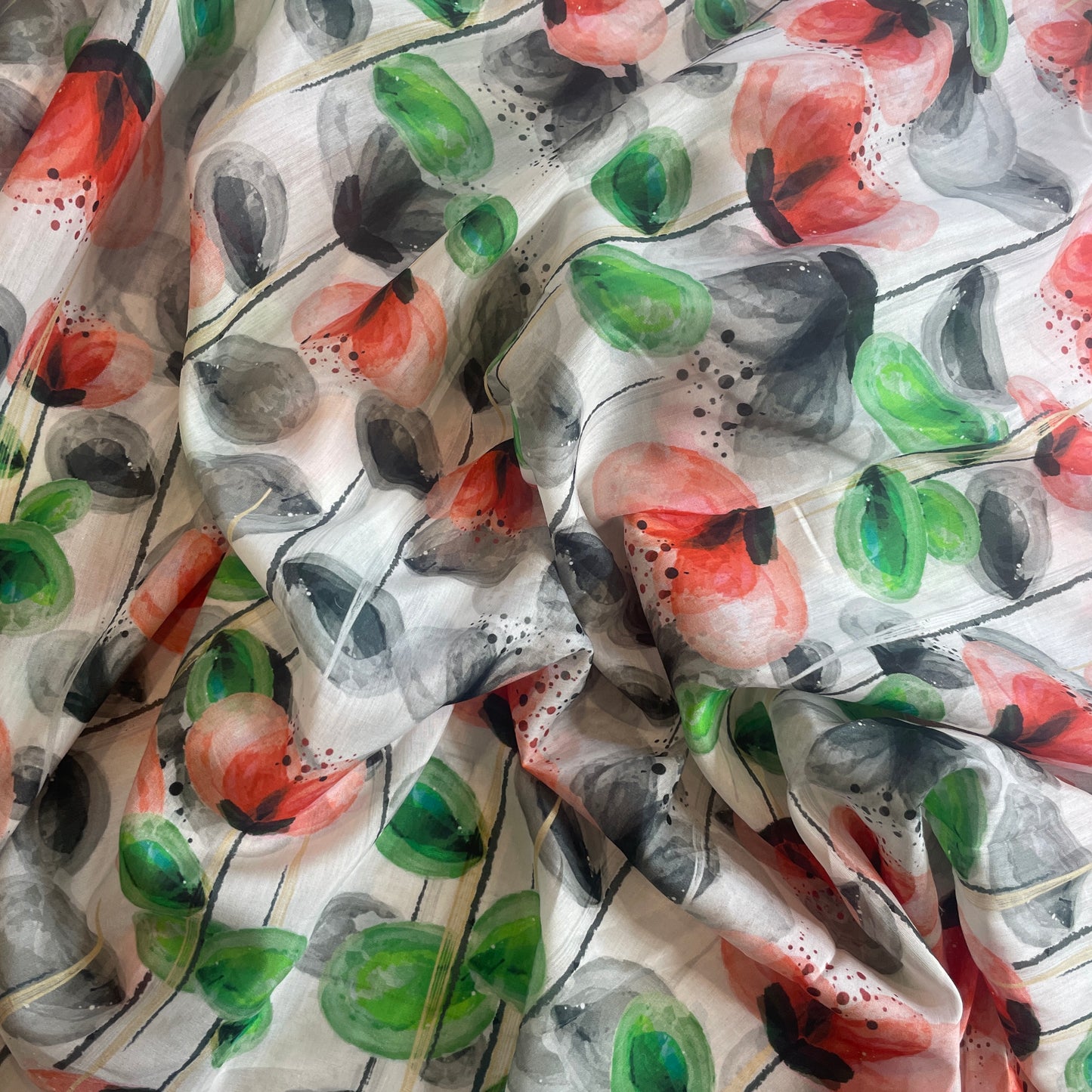 Poppies silk cotton voile