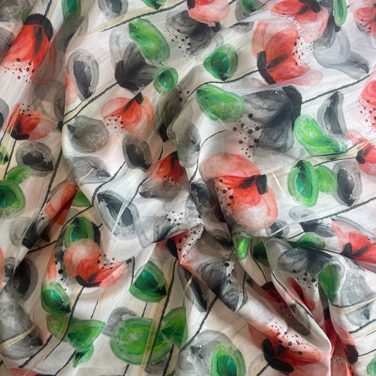 Poppies silk cotton voile