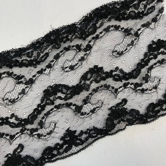 Black Italian Fine Corded Lace Piece