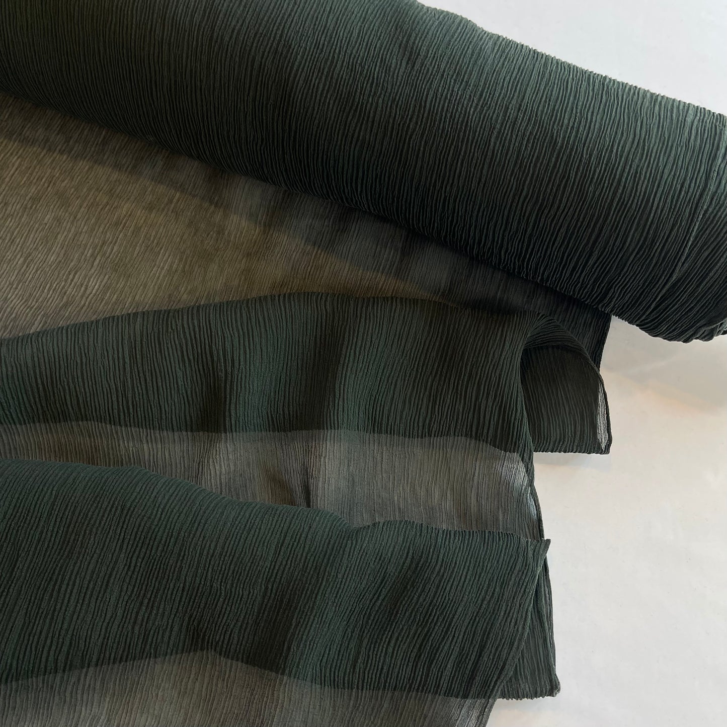 Deep Forest Green Crinkle Silk Chiffon