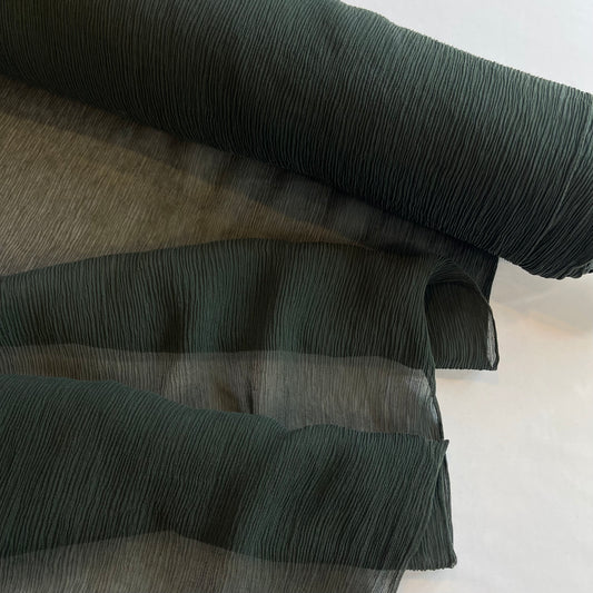 Deep Forest Green Crinkle Silk Chiffon