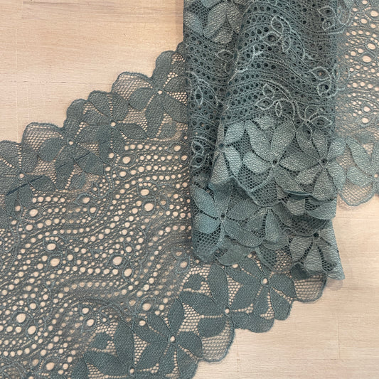 Duck egg floral 22cm stretch lace