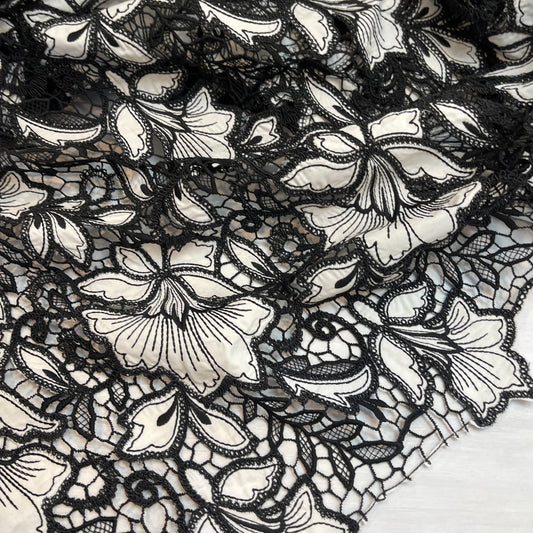 2.4 m black and white embroidered lace