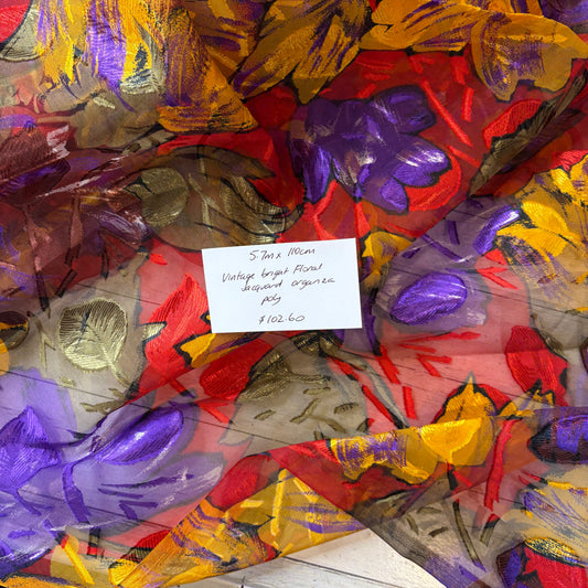 5.7m Vintage Bright Floral Jacquard Organza