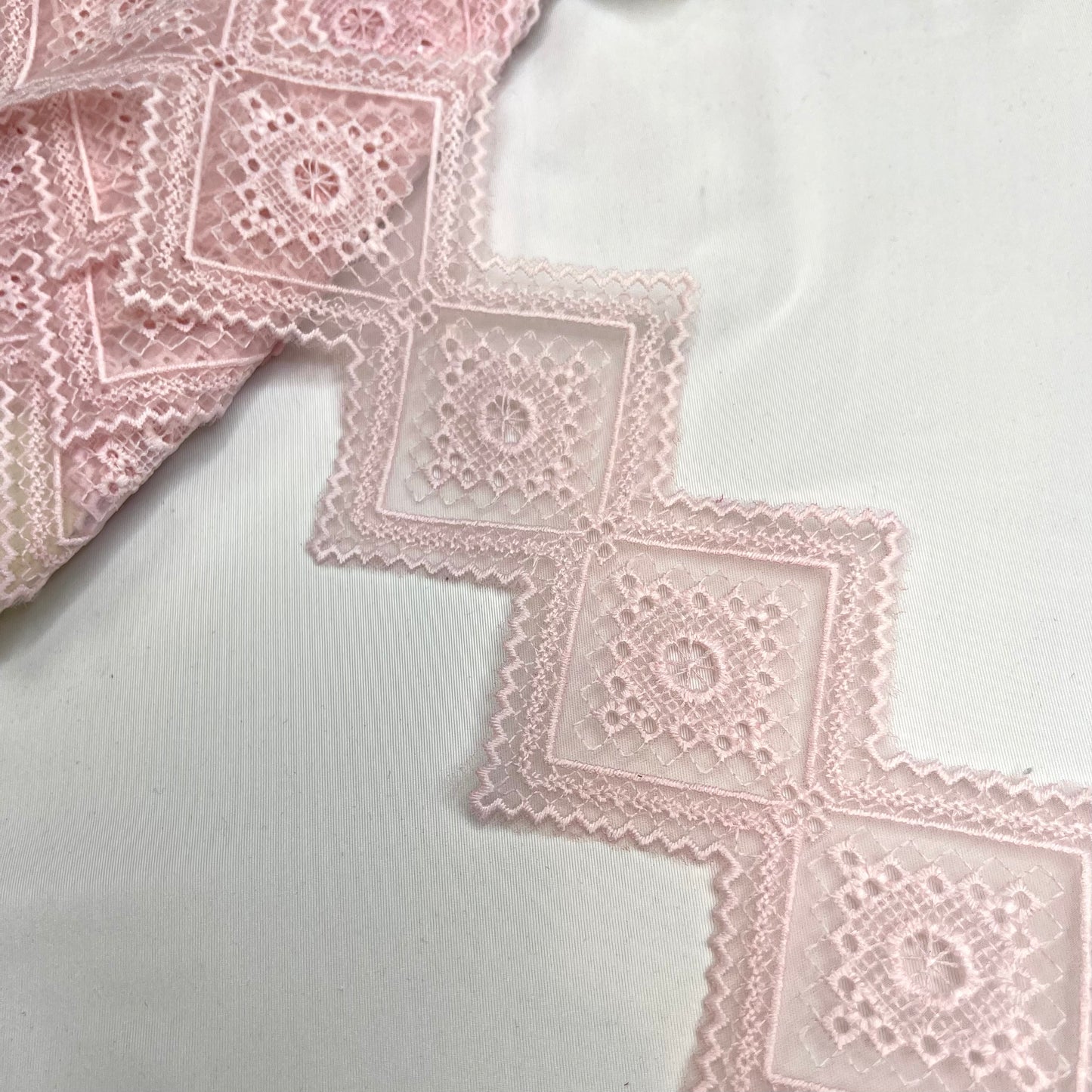 Powder Pink Embroidered Diamond Insertion