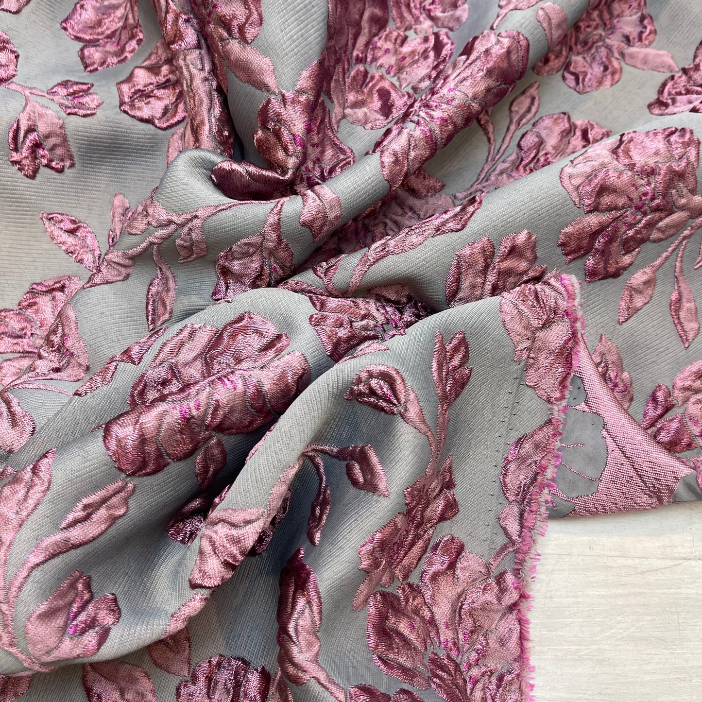 1 metre Fuchsia blooms Italian Cloque Brocade