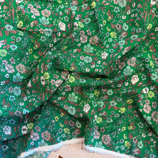 65cm Emerald Floral Viscose Challis