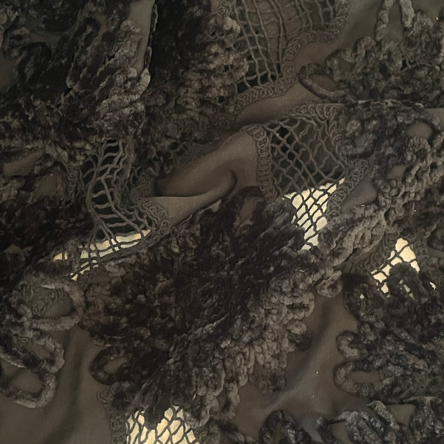 Flowers bloom black chenille embroidered jersey