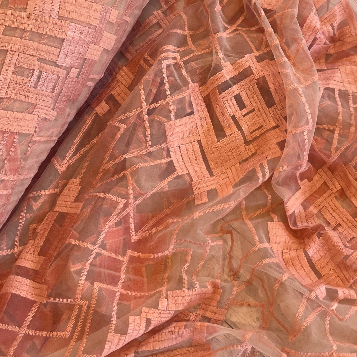 Coral city embroidered tulle