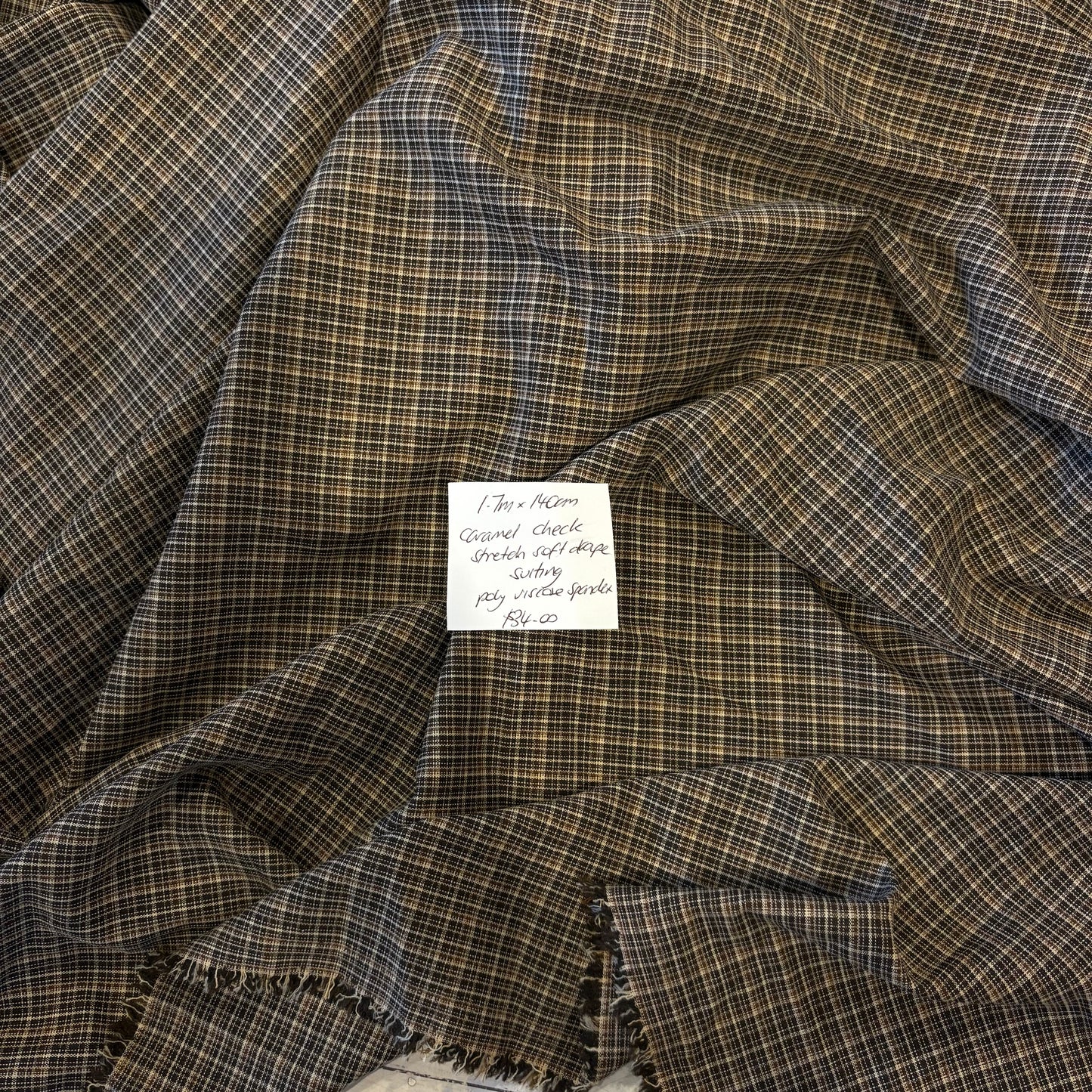 1.7m Caramel Check Stretch Soft Drape Suiting