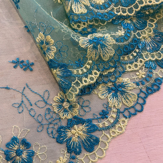 Aqua bloom Embroidered Lace