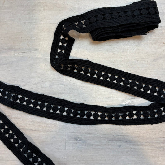 1.78m Black Crochet Circles Insertion Trim