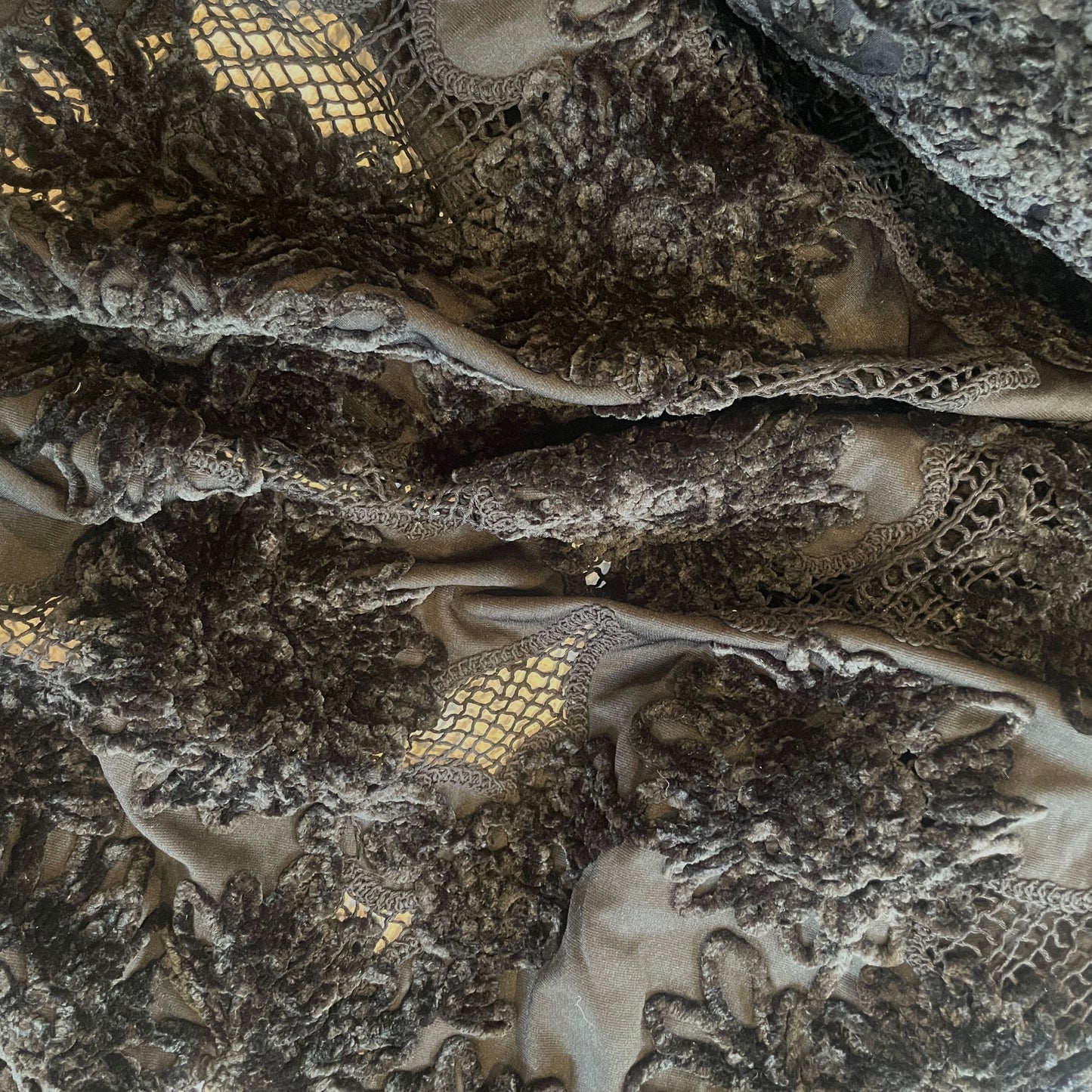 Lola chenille embroidered lattice cut out knit