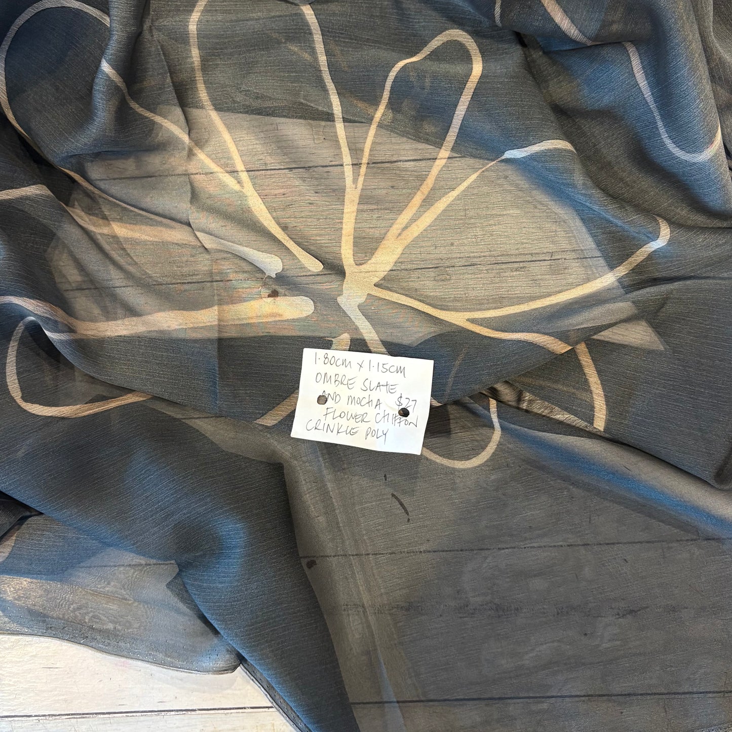 1.80m Ombre Slate & Mocha Flower Crinkle Chiffon