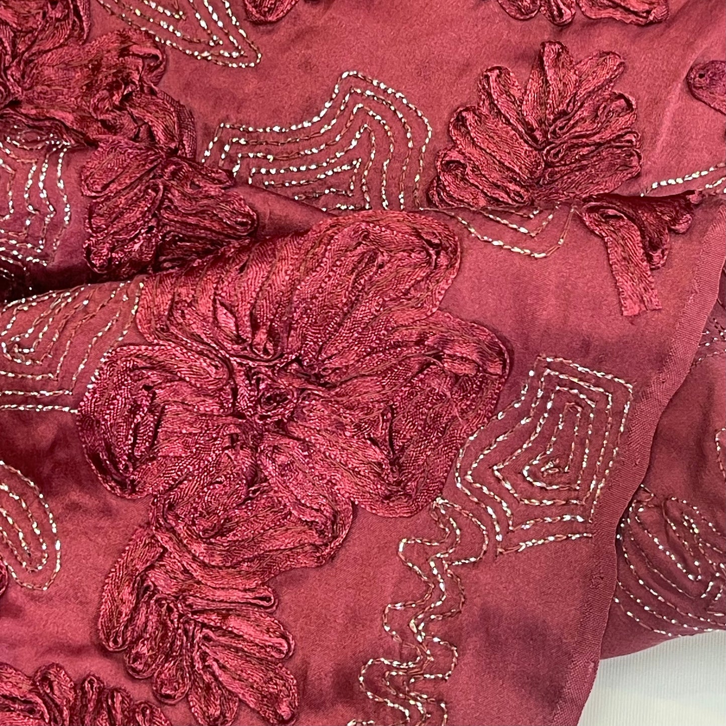 Enchanted Ruby Forrest Embellished Silk Satin