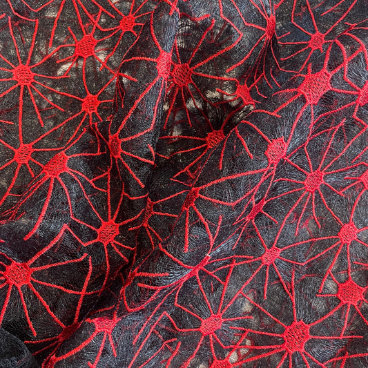 Tully red embroidered fine tulle