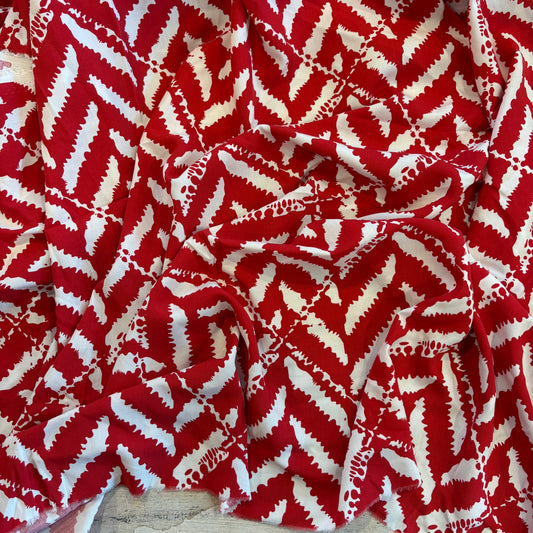 2.1m Red & White Abstract Viscose Challis