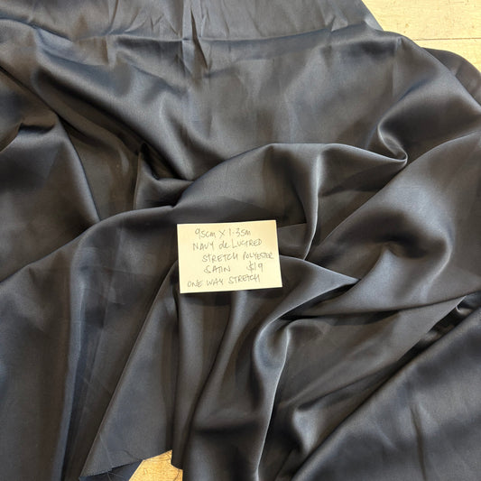 95cm Navy Delustred Stretch Satin